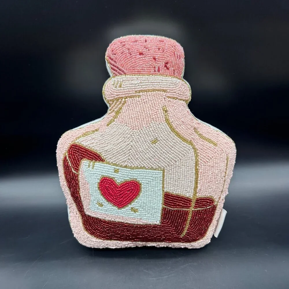 Beaded Love Potion Bottle Decorative Pillow Cupcakes And Cashmere Valentines Day - Picture 1 of 9
